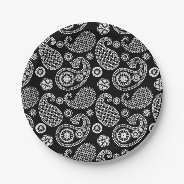 Prato De Papel Padrão de salsa, preto e branco (Frente)