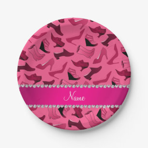 Prato De Papel Padrão de sapatos femininos cor-de-rosa de nome p