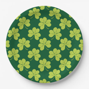 Prato De Papel Padrão de Shamrock de Capa Verde