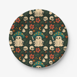 Prato De Papel Padrão de Shroom-Skull & Flowers da Killer