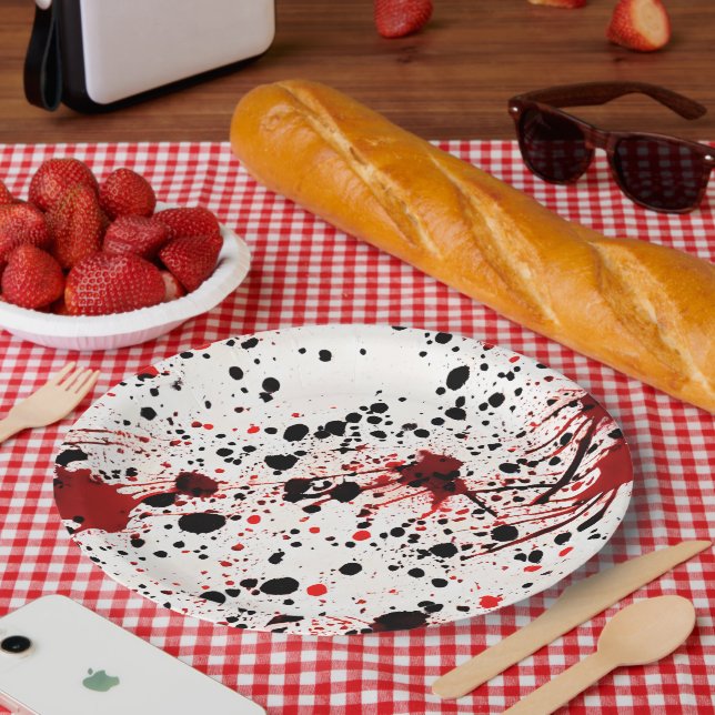Prato De Papel Padrão de Splatter Vermelho (Piquenique)