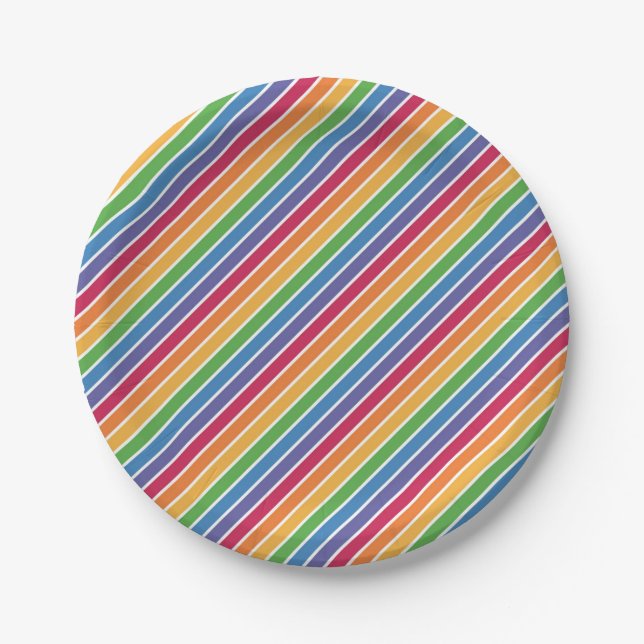 Prato De Papel Padrão de Stripes do Arco-Íris (Frente)