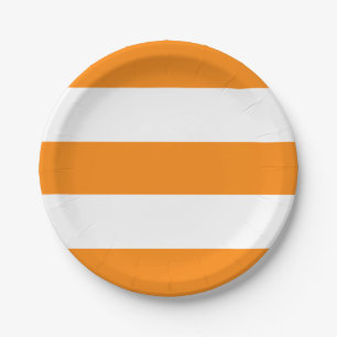 Prato De Papel Padrão de Stripes Laranja e Branca no Dia das Brux