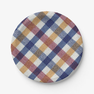 Prato De Papel Padrão de Tartan multicolorido
