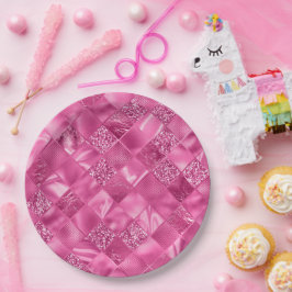 Prato De Papel Padrão de tecelagem quadrada de multitextura rosa