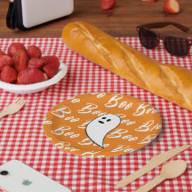 Padrão de texto boo laranja branco do Halloween do