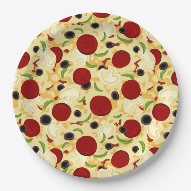 Prato De Papel Padrão de Tópicos de Pizza (Frente)