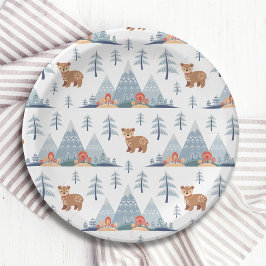 Prato De Papel Padrão de Urso de Feriado Nórdico Bonito