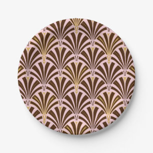 Prato De Papel Padrão de ventoinha Art Deco - chocolate a rosa