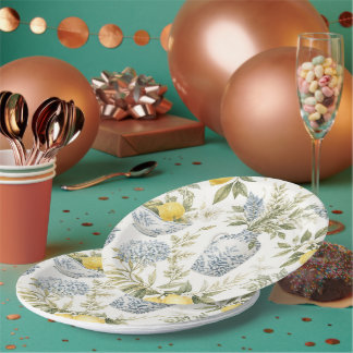 Prato De Papel Padrão de Verão Limão Mediterrâneo | Citru Elegant