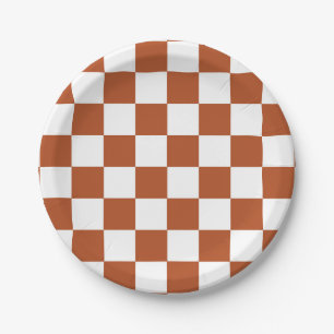 Prato De Papel Padrão de Verificação Branco Castanho