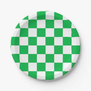 Prato De Papel Padrão de Verificação Branco Verde