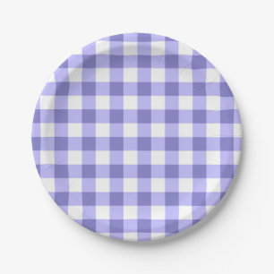Prato De Papel Padrão De Verificação De Gingham Roxo E Branco