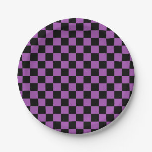Prato De Papel Padrão de Verificação Roxo e Preto Verificado no H
