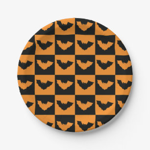 Prato De Papel Padrão de Verificadores de Halloween com Bats