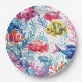 Prato De Papel Padrão de Vida do Mar de Cores Aquáticas Tropicais