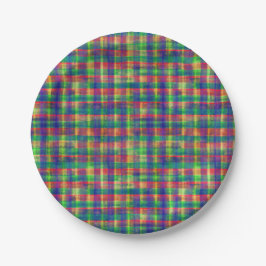 Prato De Papel Padrão de Xadrez de Aquarela abstrato Colorida