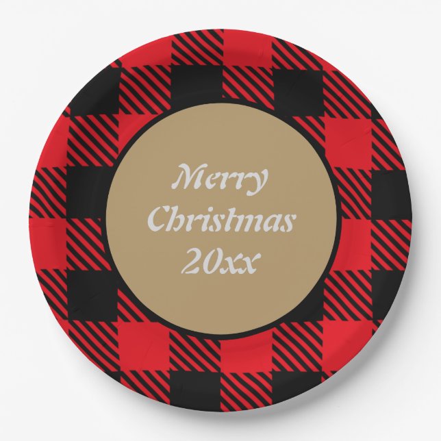 Prato De Papel Padrão de xadrez de Buffalo Personalizado do Merry (Frente)