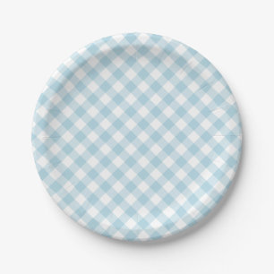 Prato De Papel Padrão de Xadrez de Gingham Azul Claro