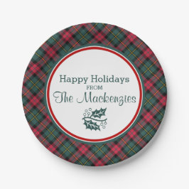 Prato De Papel Padrão de Xadrez de natais vintages Personalizado