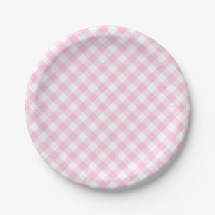 Prato De Papel Padrão de Xadrez Gingham Rosa