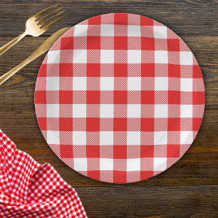 Prato De Papel Padrão de Xadrez Red Gingham