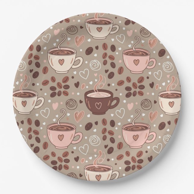 Prato De Papel Padrão de Xícara de Café Aconchegante (8) (Frente)