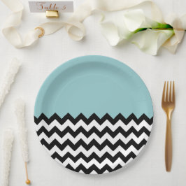Prato De Papel Padrão de ziguezague preto e branco, Chevron, azul