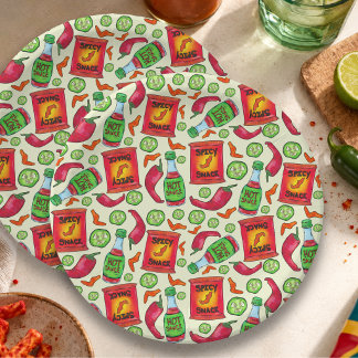 Prato De Papel Padrão Divertido de Comida Apimentada