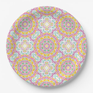 Prato De Papel Padrão do Azulejo Mandala
