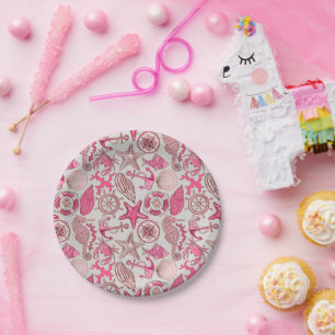 Prato De Papel Padrão do Mar Rosa