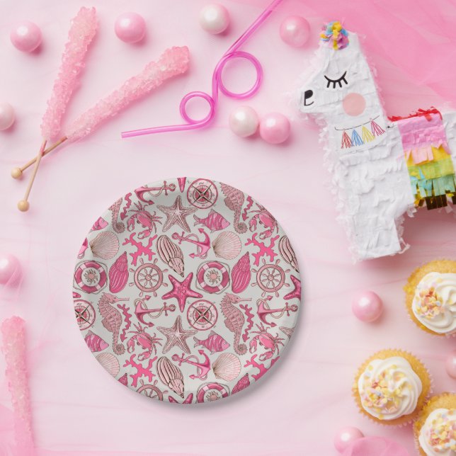 Prato De Papel Padrão do Mar Rosa (Festa)