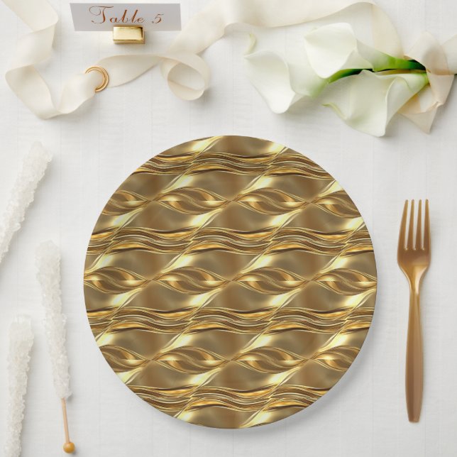 Prato De Papel Padrão dourado cativante (Casamento)