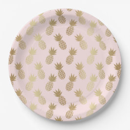 Prato De Papel Padrão Dourado de abacaxi