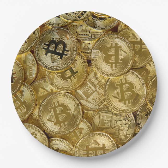 Prato De Papel Padrão Dourado de Moedas de Criptomoeda BTC BTC Bi (Frente)
