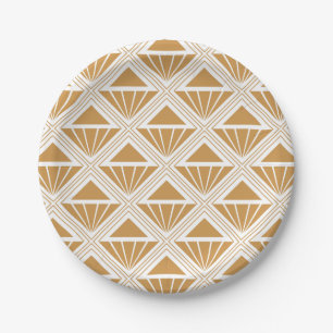 Prato De Papel Padrão Dourado e branco de Deco de Arte com rombos