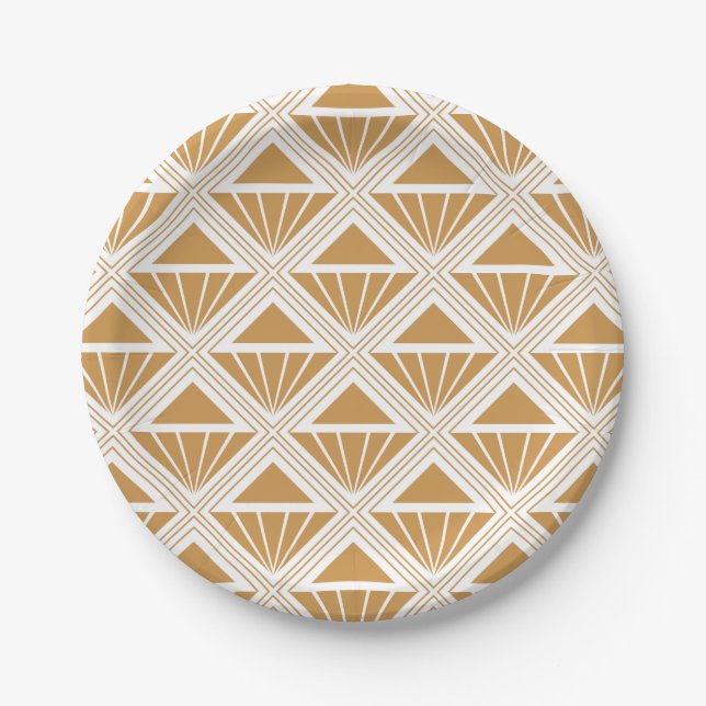 Prato De Papel Padrão Dourado e branco de Deco de Arte com rombos (Frente)