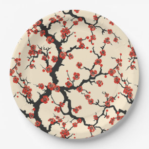 Prato De Papel Padrão Elegante De Flor De Cereja Sem Costura (1)