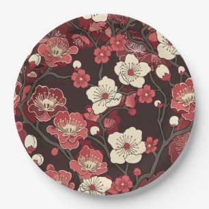 Prato De Papel Padrão Elegante De Flor De Cereja Sem Costura (16)