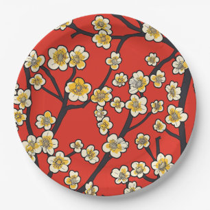 Prato De Papel Padrão Elegante De Flor De Cereja Sem Costura (9)