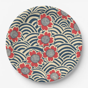 Prato De Papel Padrão Elegante De Flor De Cereja Sem Olho (8)