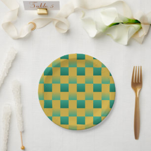 Prato De Papel Padrão elegante em verde e ouro