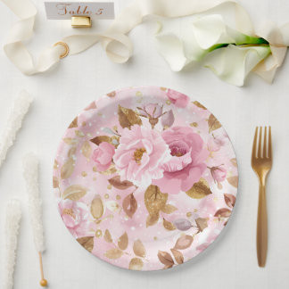 Prato De Papel padrão elegante, sem costura, cor-de-rosa, com flo