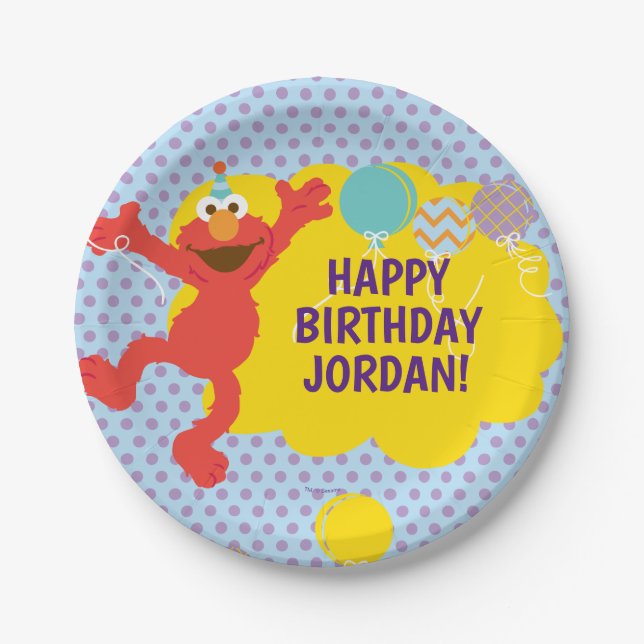 Prato De Papel Padrão Elmo Com Balões do Partido (Frente)