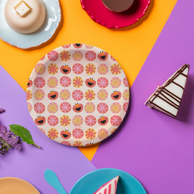 Prato De Papel Padrão Elmo Pom-Pom (Plate on table)