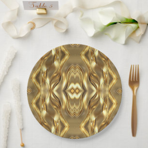 Prato De Papel Padrão encantador dourado