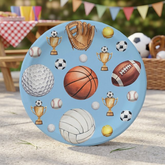 Prato De Papel padrão esportes tema futebol tênis beisebol (Criador carregado)