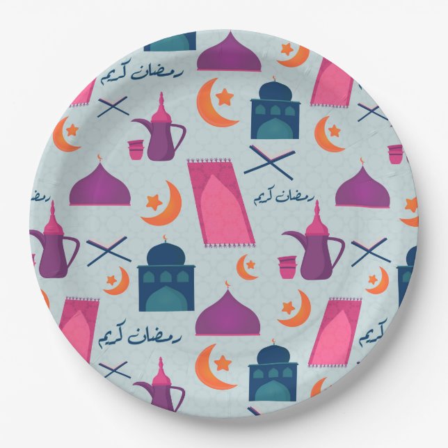 Prato De Papel Padrão Feliz Ramadão (Frente)