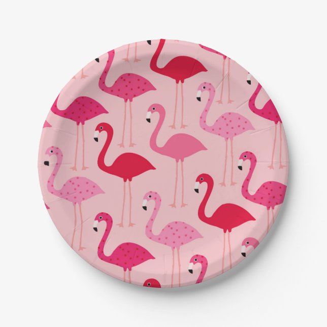 Prato De Papel Padrão Flamingo Rosa Bonito (Frente)