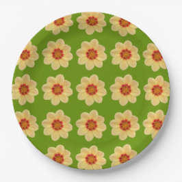 Prato De Papel Padrão Floral Amarelo Dahlia em Verde